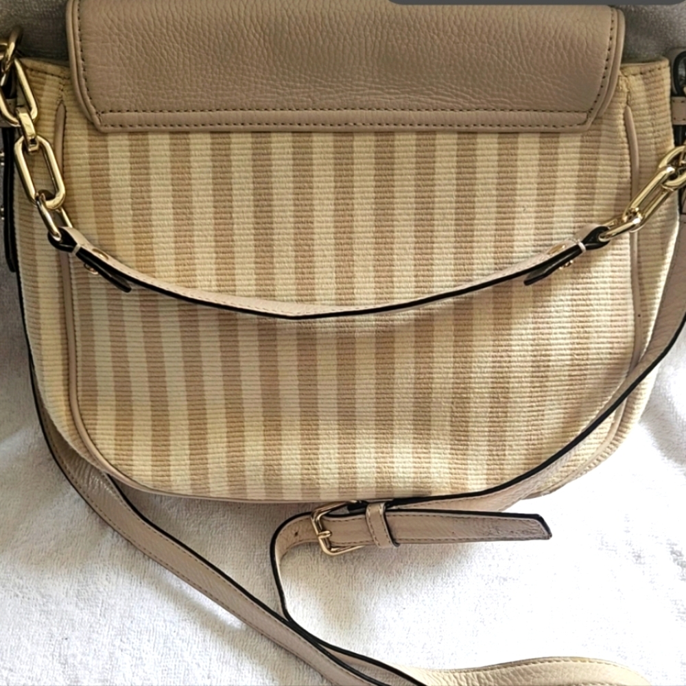 New Kate Spade NY Mulberry St.  Alicia Leather Handbag Beige Stripes - Picture 4 of 9